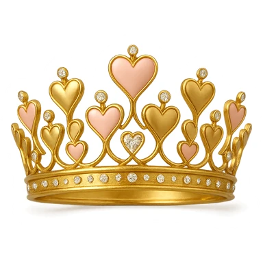 heart crown with a gold base, hearts in gold and blush enamel, sparkling gems sticker