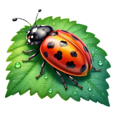 Rainbow ladybug on a leaf with morning dew  sticker