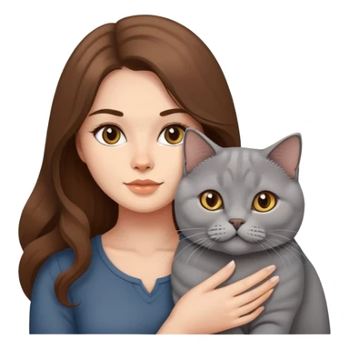 A brown long hair beautiful woman with a British shorthair cat sticker