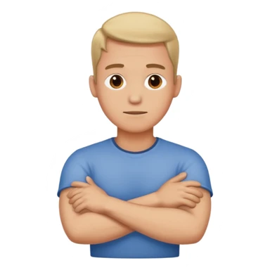 Man with crossed arms holding neck sticker