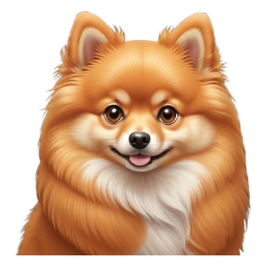 Cinematic Cute Orange Pomeranian Portrait Emoji, Head tilted playfully and inquisitively, featuring a luscious, fluffy orange Fur with a natural sheen, round, sparkling brown eyes filled with curiosity, Simplified yet irresistibly adorable features, highly detailed, glowing with a warm, friendly glow, high shine, affectionate and lively, stylized with a touch of whimsy, bright and endearing, soft glowing outline, capturing the essence of a mischievous yet loving pup, so playful it feels like it could scamper out of the screen and into your arms! sticker