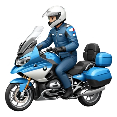 blue BMW R 1200 RT touring motorcycle with rider on road sticker