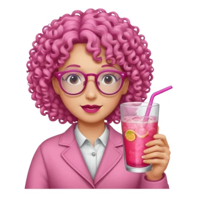 pink curly haired drink holder with glasses  sticker
