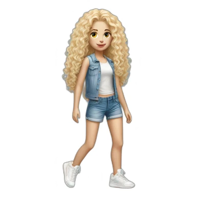 ultrarealist white long curly blonde hair girl with tight jean short shorts and sneakers sticker