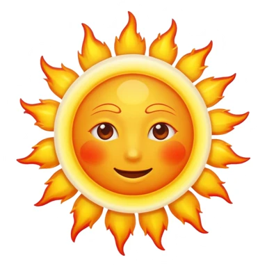 sun emoji, no face, detailed burning surface, solar flares, bright yellow-white, orange and red hues, radiant, simple and round sticker