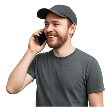 A Caucasian man wearing a cap talking on a mobile phone sticker