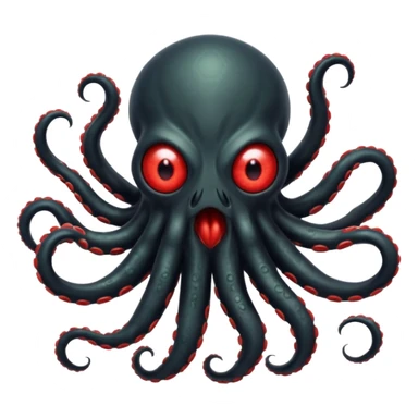 aggressive 8-tentacled black cyclops alien, black body, one big evil red eye in the middle, tentacles raised in attack, no arms or legs, emoji style sticker