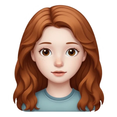 18-year-old girl with pale skin, lots of dark freckles, rosy cheeks, and long straight/wavy light brown hair. sticker