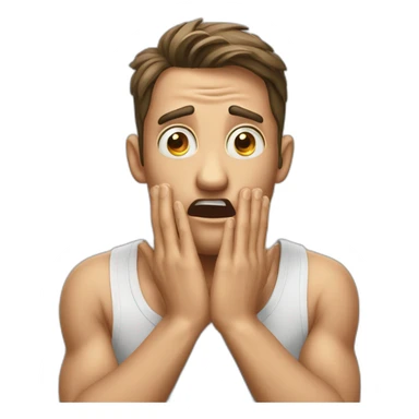 men shocked big eyes hand back his head sticker