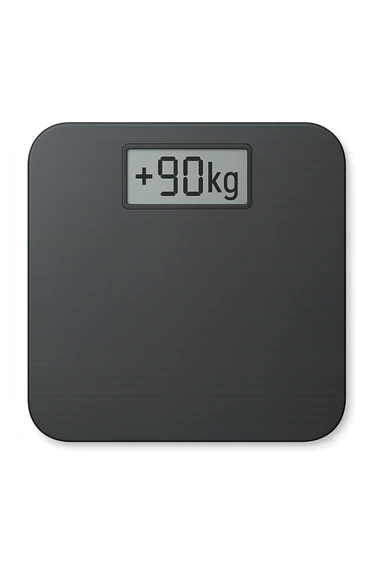 Bilancia pesa persone con scritto +90kg sticker