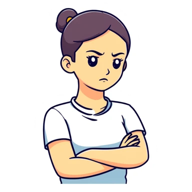 Girl arms crossed holding neck mad sticker