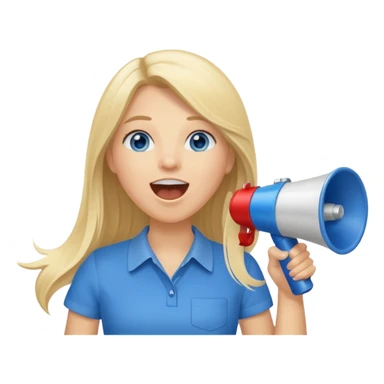 blue eyes blonde girl yelling into megaphone saying timeout long hair smiling sticker