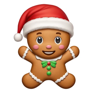 A cute gingerbread cookie with a face and a Santa hat sticker