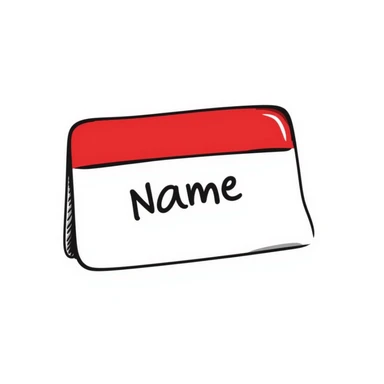 classic red and white name tag with the word 'Name' sticker