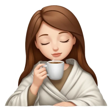brown-haired white girl inside a blanket sipping coffee eyes closed sticker