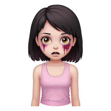zombie girl Black and medium hair, Brown eyes, baby pink tank top   sticker