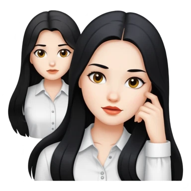 The beautiful girl with black long hair with white skin wearing white shirt sticker
