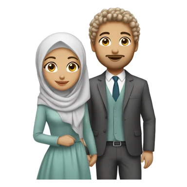 Woman hijab with white husband curly hair sticker
