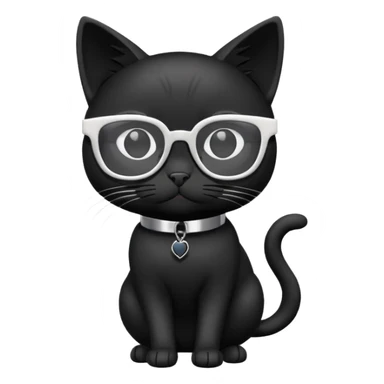 black cat full body wearing white glasses with square modern frames sticker