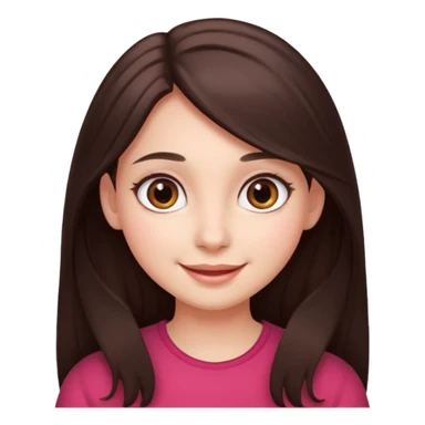 An emoji featuring a girl with dark brown long hair, brown big eyes, light pinkish skin, red cheeks,  sticker
