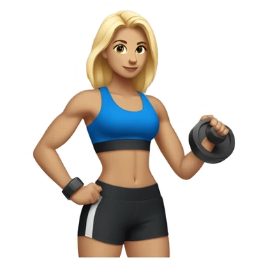 blonde woman working out with a black tank top and a blue shorts and she is holding a dumbell sticker