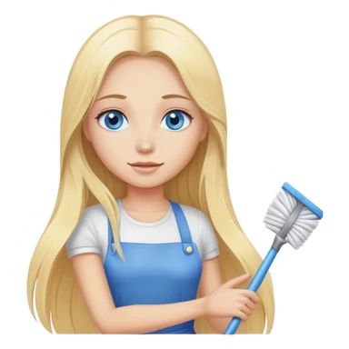 Cinematic realistic blonde with long hair, blue eyes cleans the room sticker