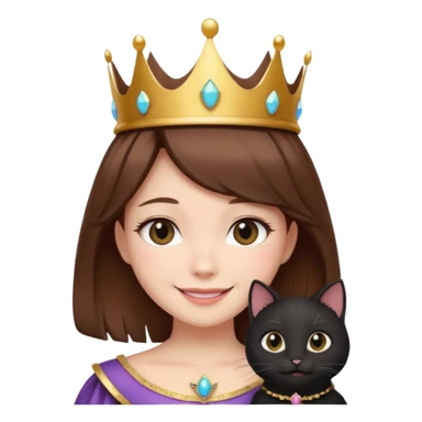 queen black cat kawaii brown hair girl sticker