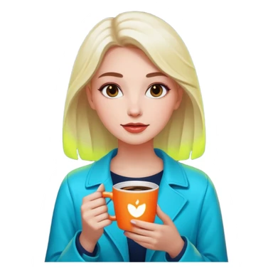 Woman with coffee , neon glow, Midnight Wander. sticker