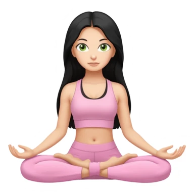 Tan Girl with super long black hair with light green eyes doing yoga with light pink clothes sticker