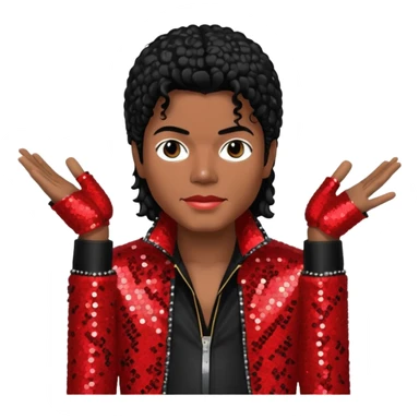 Michael Jackson with black hair, red sequin jacket, black shirt sticker