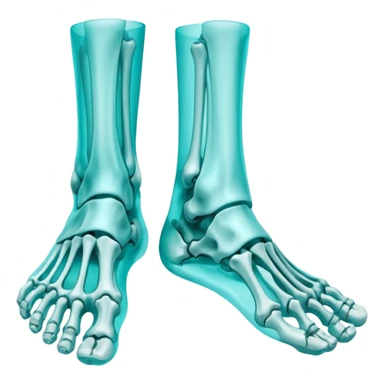 3D render of Foot Bones, X-Ray imaging aesthetic, translucent materials showing internal structure, top-down view of foot bones in cyan glow, medical scan style, emoji style, isolated on white background --v 6.0. sticker