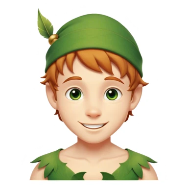 Cinematic Realistic Peter Pan Portrait, head tilted playfully and inquisitively, capturing his mischievous smile and twinkling eyes. The intricacies of his whimsical attire and the soft interplay of natural light bring to life his adventurous energy and childlike charm with a hint of daring strength. sticker