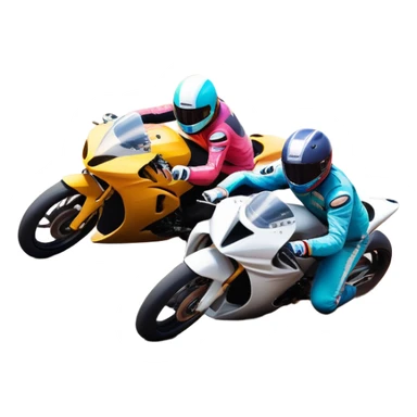 A sleek racing car and motorcycle speeding on a track, leaving a trail of dust behind. The scene captures the thrill of high-speed competition, with blurred motion and vibrant colors, highlighting the dynamic energy of motorsport. sticker