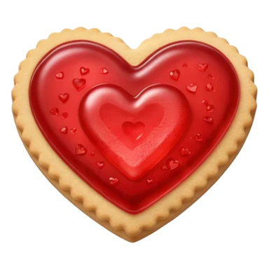 Realistic shortbread cookie in the shape of a heart with light red jelly sticker