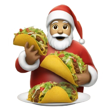Santa Claus eating a taco with a Christmas tree sticker