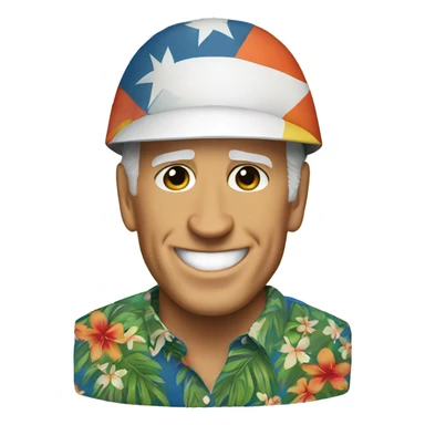 Joe Biden wearing a Hawaiian shirt wearing a football helmet sticker