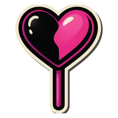 retro sticker style heart-shaped lollipop in black and pink, bold outlines, fun and energetic, inspired by BLACKPINK sticker