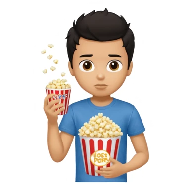 generate a pretty tan bratz boy with a brown tshirt on. eating a popcorn. messy black hair sticker