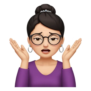  middle aged woman with dark hair pulled up in a high bun, wearing round ring earrings and glasses with a very painful expression on her face, eyes squeeed shut, wincing in pain,covering her ears with her hands, trying to not hear a terrible singer who is too loud and out of tune.  sticker