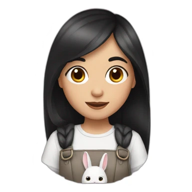 a girl with dark hair and a rabbit sticker