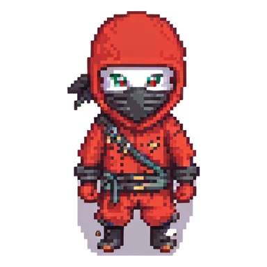 masked ninja, pixel art style, red costume sticker