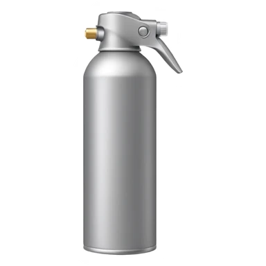 slim aerosol can with smooth metallic or matte finish, capped with rounded nozzle, subtle shine, neutral coloring grey beige or dark blue, utility without branding, closed spray bottle, soft lighting, subtle shadows, emoji scale sticker