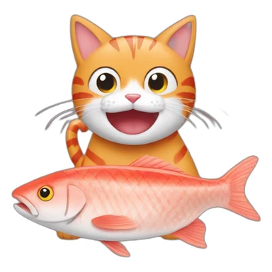Striped cat eats red fish sticker