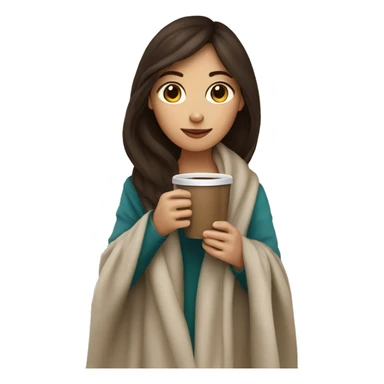 Brunette girl in blanket drinking coffee sticker