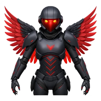 PUBG X SUIT BLOOD RAVEN, futuristic armored suit with raven-inspired details, glowing red eyes, dark wings sticker