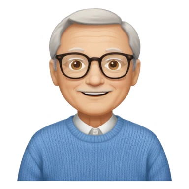 emoji of a gentleman in his 70s, wearing glasses and a sweater, smiling sticker