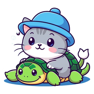 Cat riding a turtle  sticker
