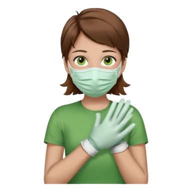 Humano de pelo marrón y ojos verdes, con un cubre boca, que tiene una camisa verde por encima de una remera blanca, y tiene un guante sin dedos en una sola de las manos sticker