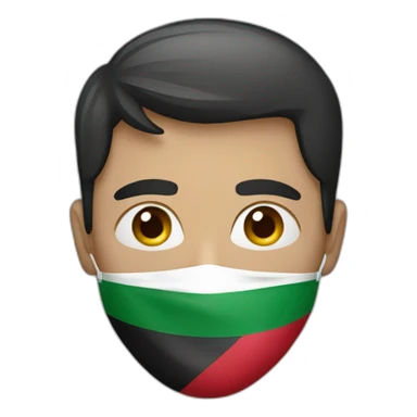 A man wearing a mask with the Palestinian flag sticker