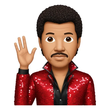 Lionel Richie with dark brown hair, red sequin outfit sticker